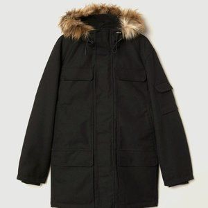 H&M Mens Warm-lined Parka Black Winter Coat Jacket